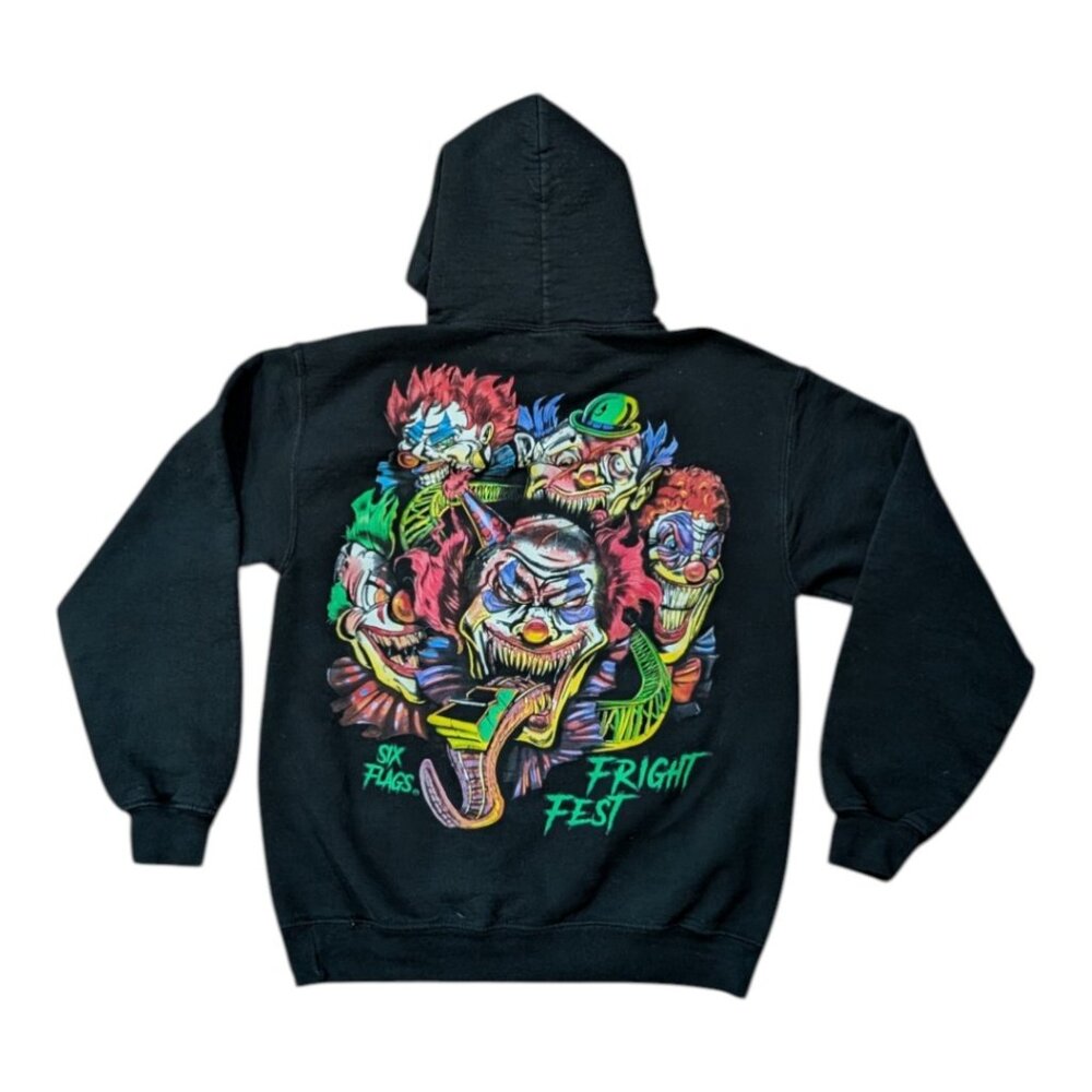 Six Flags Fright Fest Hoodie Sweatshirt Clown Halloween Sz S Great Adventure